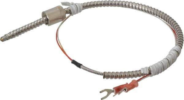 Thermo Electric - 32 to 900°F, J Universal Temp, Thermocouple Probe - 2 Ft. Cable Length, Stripped Ends with Spade Lugs, 1/4 Inch Probe Sheath Length, 1 Sec Response Time - All Tool & Supply