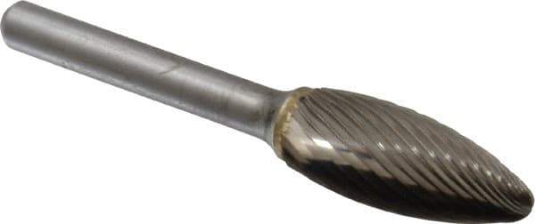 SGS Pro - 1/2" Cut Diam, 1/4" Shank Diam, Flame Head Single Cut Burr - Carbide, Radius End, 1-1/4" LOC - All Tool & Supply