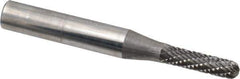 SGS Pro - 5/32" Cut Diam, 1/4" Shank Diam, Cylinder with Radius Head Double Cut Burr - Carbide, Radius End, 5/8" LOC - All Tool & Supply