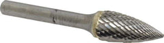 SGS Pro - 1/2" Cut Diam, 1/4" Shank Diam, Tree Head Double Cut Burr - Carbide, Point End, 1" LOC, 2-3/4" OAL - All Tool & Supply