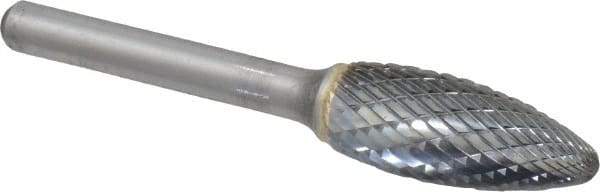 SGS Pro - 1/2" Cut Diam, 1/4" Shank Diam, Flame Head Double Cut Burr - Carbide, Radius End, 1-1/4" LOC - All Tool & Supply