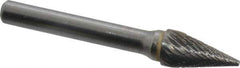 SGS Pro - 3/8" Cut Diam, 1/4" Shank Diam, Cone Head Double Cut Burr - Carbide, Point End, 5/8" LOC - All Tool & Supply