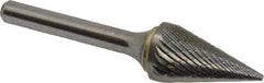 SGS Pro - 5/8" Cut Diam, 1/4" Shank Diam, Cone Head Double Cut Burr - Carbide, Point End, 1" LOC - All Tool & Supply