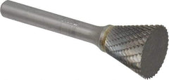 SGS Pro - 3/4" Cut Diam, 1/4" Shank Diam, Inverted Cone Head Double Cut Burr - Carbide, Flat End, 5/8" LOC - All Tool & Supply