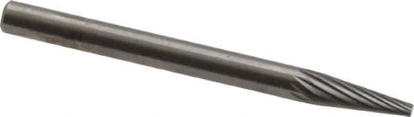 SGS Pro - 1/8" Cut Diam, 1/8" Shank Diam, Cone Head Single Cut Burr - Carbide, Point End, 11/32" LOC, 1-1/2" OAL - All Tool & Supply