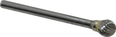 SGS Pro - 1/4" Cut Diam, 1/8" Shank Diam, Ball Head Double Cut Burr - Carbide, Radius End, 7/32" LOC, 2" OAL - All Tool & Supply