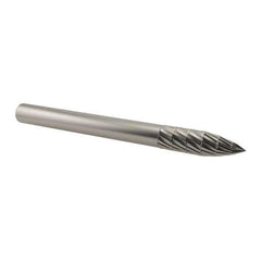 SGS Pro - 1/8" Cut Diam, 1/8" Shank Diam, Tree Head Double Cut Burr - Carbide, Point End, 3/8" LOC, 1-1/2" OAL - All Tool & Supply