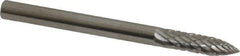 SGS Pro - 1/8" Cut Diam, 1/8" Shank Diam, Tree Head Double Cut Burr - Carbide, Point End, 1/2" LOC, 1-1/2" OAL - All Tool & Supply