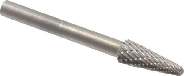 SGS Pro - 3/16" Cut Diam, 1/8" Shank Diam, Taper Head Double Cut Burr - Carbide, Radius End, 1/2" LOC - All Tool & Supply