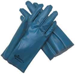 MCR Safety - Size L (9) Nitrile Coated Cotton Interlock General Protection Work Gloves - For General Purpose, Fully Coated, Slip-On Cuff, Full Fingered, White/Blue/Dark Brown, Paired - All Tool & Supply