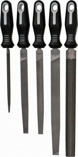 Nicholson - 5 Piece American Pattern File Set - 6", 8", 10" Long, Bastard Coarseness, Set Includes Flat, Half Round, Mill, Slim Taper - All Tool & Supply