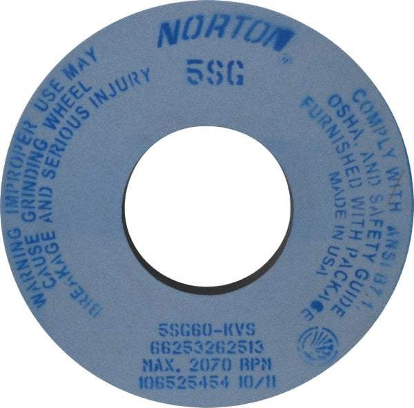 Norton - 12" Diam x 5" Hole x 1" Thick, K Hardness, 60 Grit Surface Grinding Wheel - Ceramic, Type 1, Medium Grade, 2,070 Max RPM, Vitrified Bond, No Recess - All Tool & Supply