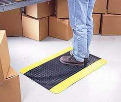 Wearwell - 5' Long x 3' Wide, Dry Environment, Anti-Fatigue Matting - Black with Yellow Borders, Vinyl with Vinyl Sponge Base, Beveled on 4 Sides - All Tool & Supply