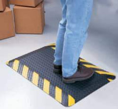 Wearwell - 30' Long x 3' Wide, Dry Environment, Anti-Fatigue Matting - Black with Yellow Chevron Borders, Vinyl with Nitrile Blend Base, Beveled on 4 Sides - All Tool & Supply