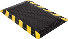 Wearwell - 3' Long x 2' Wide, Dry Environment, Anti-Fatigue Matting - Black with Yellow Chevron Borders, Vinyl with Nitrile Blend Base, Beveled on 4 Sides - All Tool & Supply