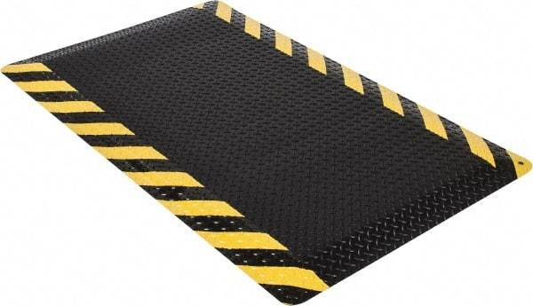 Wearwell - 5' Long x 3' Wide, Dry Environment, Anti-Fatigue Matting - Black with Yellow Chevron Borders, Vinyl with Nitrile Blend Base, Beveled on 4 Sides - All Tool & Supply