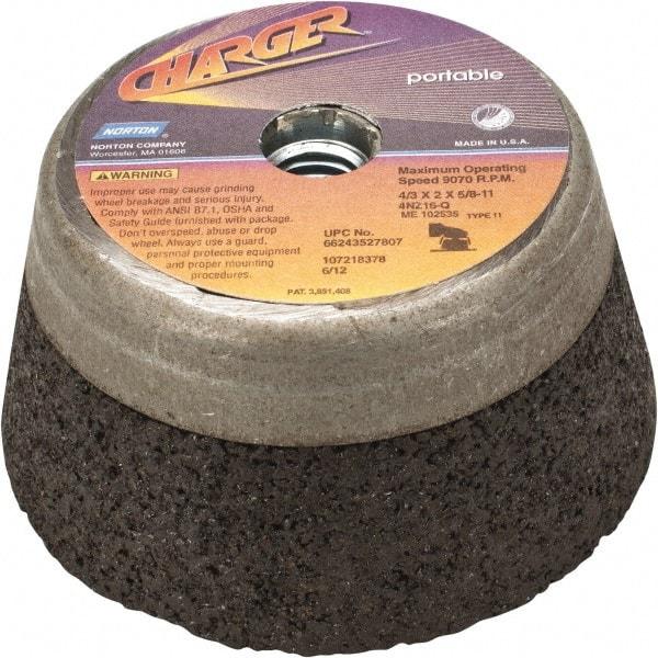 Norton - 4" Diam, 2" Overall Thickness, 16 Grit, Type 11 Tool & Cutter Grinding Wheel - Very Coarse Grade, Zirconia Alumina, Q Hardness, 9,070 RPM - All Tool & Supply