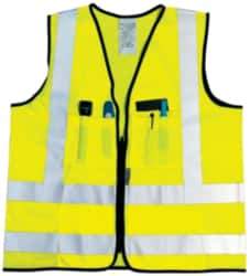 OccuNomix - Size 2XL High Visibility Yellow Solid Surveyor's Vest - 48 to 50" Chest, ANSI 107-2015, Zipper Closure, 12 Pockets, Polyester - All Tool & Supply