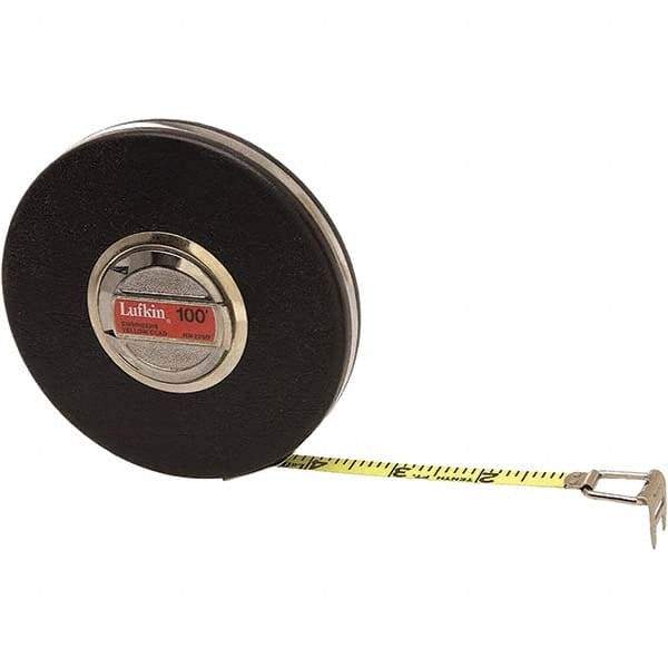 Lufkin - 100' x 3/8" Yellow Steel Blade Tape Measure - 1/10" Graduation, Black Steel Case - All Tool & Supply