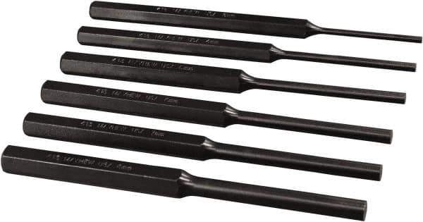 Mayhew - 6 Piece, 3 to 8mm, Roll Pin Punch Set - Hex Shank, Alloy Steel, Comes in Pouch - All Tool & Supply