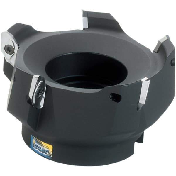 Iscar - 5 Inserts, 5" Cut Diam, 1-1/2" Arbor Diam, 0.622" Max Depth of Cut, Indexable Square-Shoulder Face Mill - 0/90° Lead Angle, 2-1/4" High, HM90 APCR 1605 Insert Compatibility, Through Coolant, Series Helialu - All Tool & Supply