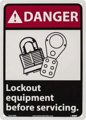 NMC - "Danger - Lock Out Equipment Before Servicing", 14" Long x 10" Wide, Rigid Plastic Safety Sign - Rectangle, 0.05" Thick, Use for Accident Prevention - All Tool & Supply