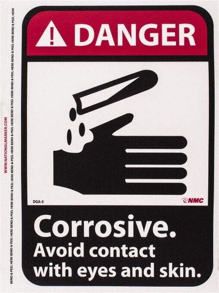 NMC - "Danger - Corrosive - Avoid Contact with Eyes and Skin", 10" Long x 7" Wide, Pressure-Sensitive Vinyl Safety Sign - Rectangle, 0.004" Thick, Use for Accident Prevention - All Tool & Supply