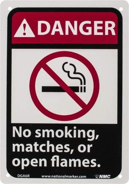 NMC - "Danger - No Smoking, Matches or Open Flames", 10" Long x 7" Wide, Rigid Plastic Safety Sign - Rectangle, 0.05" Thick, Use for Accident Prevention - All Tool & Supply