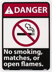 NMC - "Danger - No Smoking, Matches or Open Flames", 14" Long x 10" Wide, Rigid Plastic Safety Sign - Rectangle, 0.05" Thick, Use for Accident Prevention - All Tool & Supply