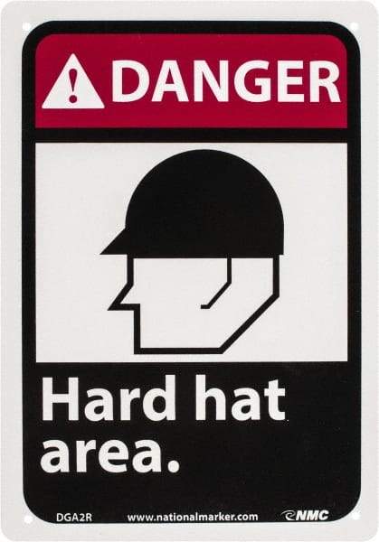 NMC - "Danger - Hard Hat Area", 10" Long x 7" Wide, Rigid Plastic Safety Sign - Rectangle, 0.05" Thick, Use for Accident Prevention - All Tool & Supply