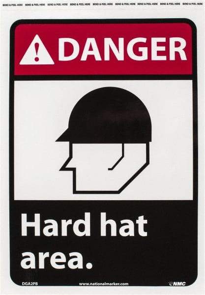 NMC - "Danger - Hard Hat Area", 14" Long x 10" Wide, Pressure-Sensitive Vinyl Safety Sign - Rectangle, 0.004" Thick, Use for Accident Prevention - All Tool & Supply