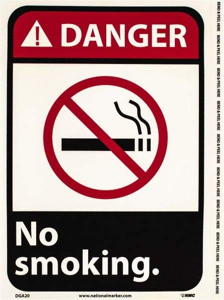 NMC - "Danger - No Smoking", 10" Long x 7" Wide, Pressure-Sensitive Vinyl Safety Sign - Rectangle, 0.004" Thick, Use for Accident Prevention - All Tool & Supply