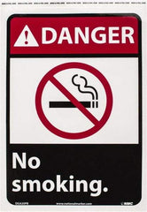 NMC - "Danger - No Smoking", 14" Long x 10" Wide, Pressure-Sensitive Vinyl Safety Sign - Rectangle, 0.004" Thick, Use for Accident Prevention - All Tool & Supply