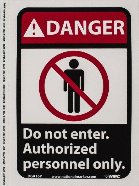 NMC - "Danger - Do Not Enter - Authorized Personnel Only", 10" Long x 7" Wide, Pressure-Sensitive Vinyl Safety Sign - Rectangle, 0.004" Thick, Use for Security & Admittance - All Tool & Supply