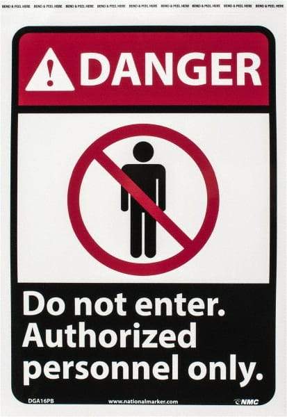 NMC - "Danger - Do Not Enter - Authorized Personnel Only", 14" Long x 10" Wide, Pressure-Sensitive Vinyl Safety Sign - Rectangle, 0.004" Thick, Use for Security & Admittance - All Tool & Supply