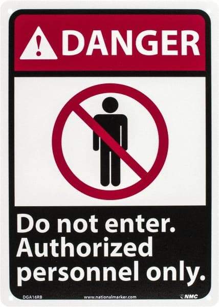 NMC - "Danger - Do Not Enter - Authorized Personnel Only", 14" Long x 10" Wide, Rigid Plastic Safety Sign - Rectangle, 0.05" Thick, Use for Security & Admittance - All Tool & Supply