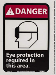 NMC - "Danger - Eye Protection Required in This Area", 10" Long x 7" Wide, Pressure-Sensitive Vinyl Safety Sign - Rectangle, 0.004" Thick, Use for Accident Prevention - All Tool & Supply