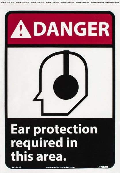 NMC - "Danger - Ear Protection Required in This Area", 14" Long x 10" Wide, Pressure-Sensitive Vinyl Safety Sign - Rectangle, 0.004" Thick, Use for Accident Prevention - All Tool & Supply