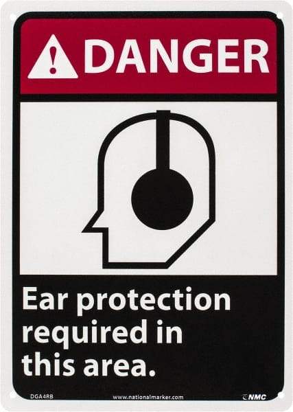 NMC - "Danger - Ear Protection Required in This Area", 14" Long x 10" Wide, Rigid Plastic Safety Sign - Rectangle, 0.05" Thick, Use for Accident Prevention - All Tool & Supply