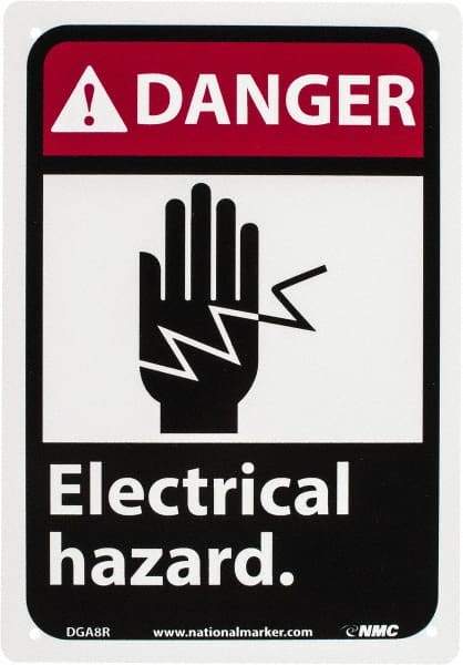 NMC - "Danger - Electrical Hazard", 10" Long x 7" Wide, Rigid Plastic Safety Sign - Rectangle, 0.05" Thick, Use for Accident Prevention - All Tool & Supply