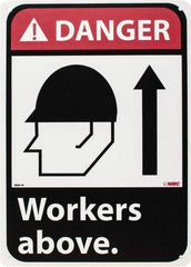 NMC - "Danger - Workers Above", 14" Long x 10" Wide, Rigid Plastic Safety Sign - Rectangle, 0.05" Thick, Use for Accident Prevention - All Tool & Supply