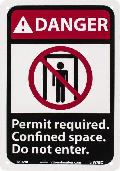 NMC - "Danger - Permit Required - Confined Space - Do Not Enter", 10" Long x 7" Wide, Rigid Plastic Safety Sign - Rectangle, 0.05" Thick, Use for Accident Prevention - All Tool & Supply