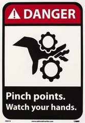 NMC - "Danger - Pinch Points - Watch Your Hands", 10" Long x 7" Wide, Pressure-Sensitive Vinyl Safety Sign - Rectangle, 0.004" Thick, Use for Accident Prevention - All Tool & Supply