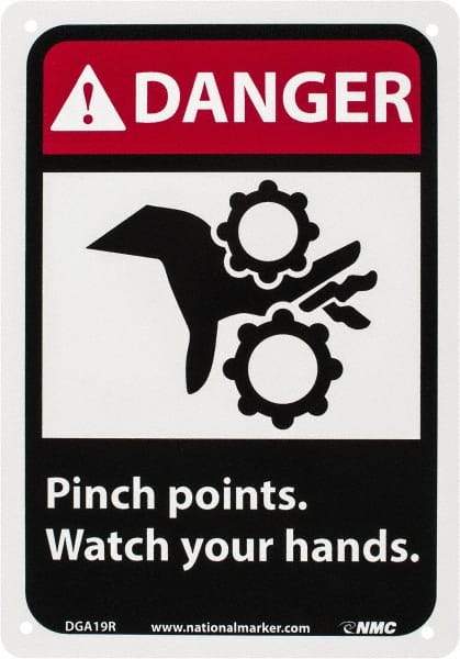 NMC - "Danger - Pinch Points - Watch Your Hands", 10" Long x 7" Wide, Rigid Plastic Safety Sign - Rectangle, 0.05" Thick, Use for Accident Prevention - All Tool & Supply