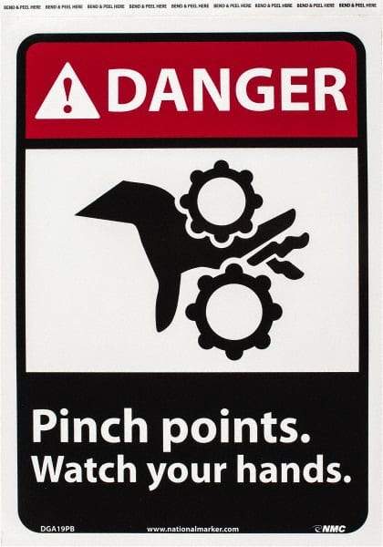 NMC - "Danger - Pinch Points - Watch Your Hands", 14" Long x 10" Wide, Pressure-Sensitive Vinyl Safety Sign - Rectangle, 0.004" Thick, Use for Accident Prevention - All Tool & Supply