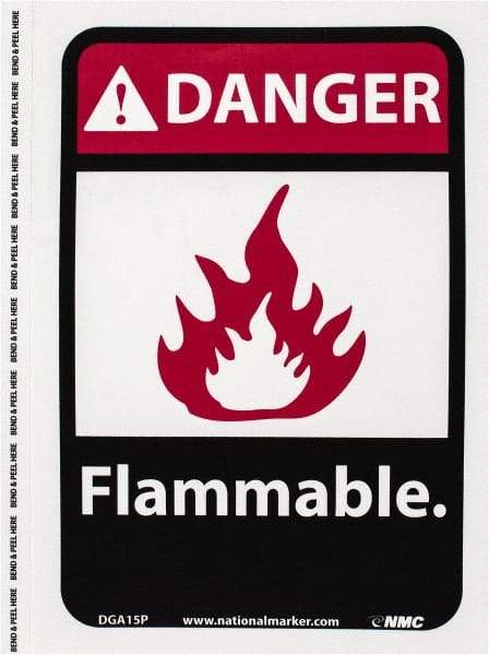 NMC - Danger - Flammable, Pressure Sensitive Vinyl Fire Sign - 7" Wide x 10" High - All Tool & Supply