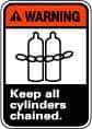 NMC - "Warning - Keep All Cylinders Chained", 14" Long x 10" Wide, Pressure-Sensitive Vinyl Safety Sign - Rectangle, 0.004" Thick, Use for Accident Prevention - All Tool & Supply