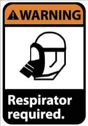 NMC - "Warning - Respirator Required", 10" Long x 7" Wide, Pressure-Sensitive Vinyl Safety Sign - Rectangle, 0.004" Thick, Use for Accident Prevention - All Tool & Supply