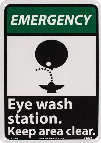 NMC - "Emergency - Eye Wash Station - Keep Area Clear", 14" Long x 10" Wide, Rigid Plastic Safety Sign - Rectangle, 0.05" Thick, Use for First Aid - All Tool & Supply