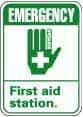 NMC - "Emergency - First Aid Station", 10" Long x 7" Wide, Pressure-Sensitive Vinyl Safety Sign - Rectangle, 0.004" Thick, Use for First Aid - All Tool & Supply